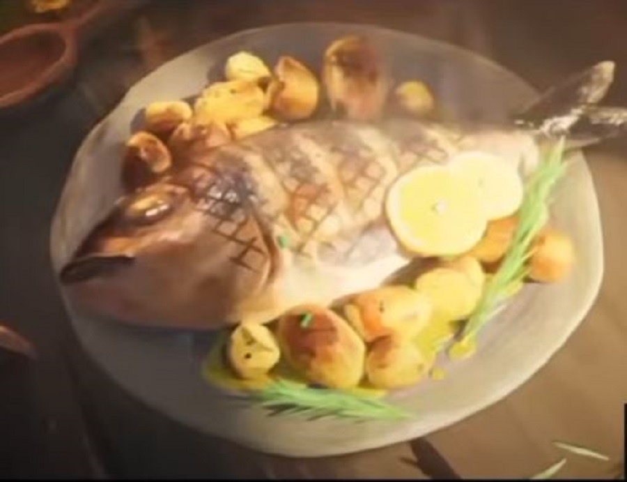 Poisson dans une assiette - Publicité du loup d'Intermarché
