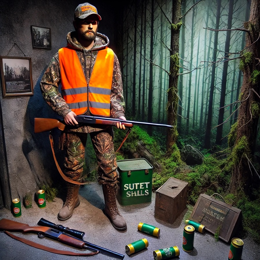Statue en cire d'un chasseur dans un musée