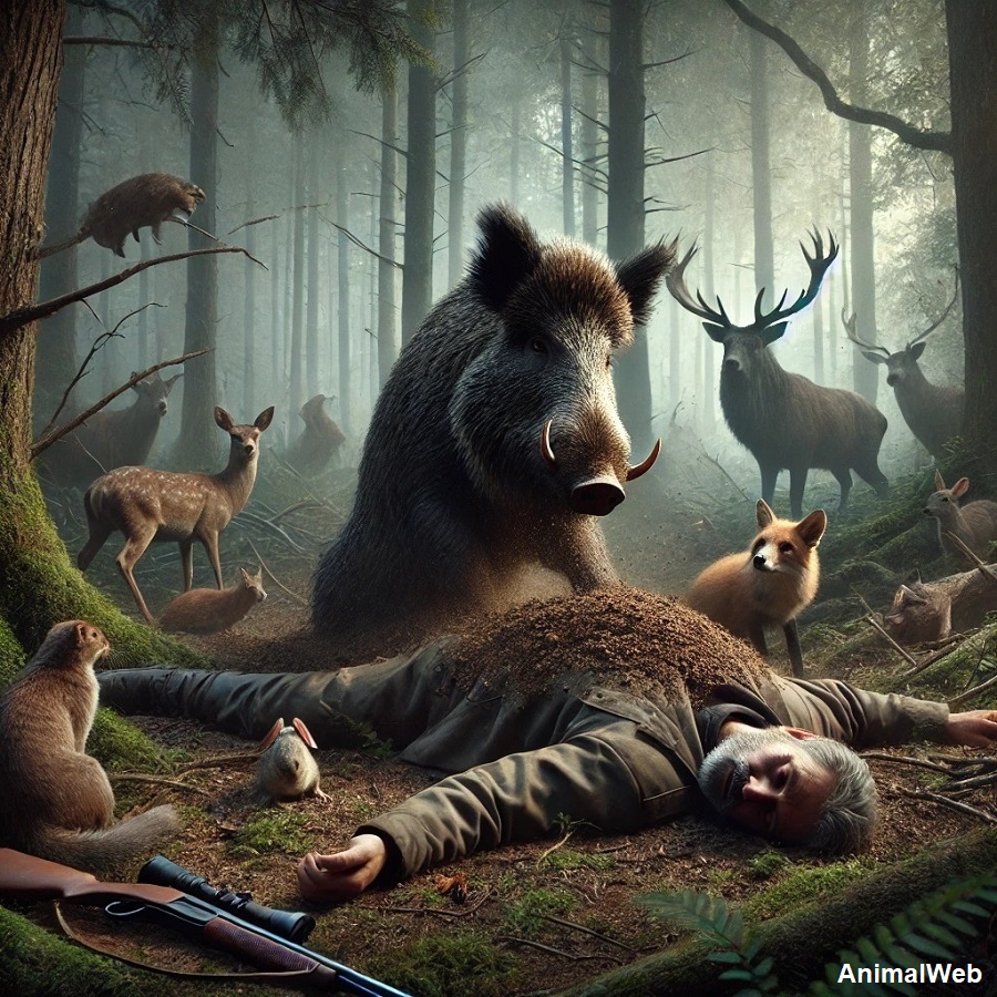 Enterrement d'un chasseur dans la forêt