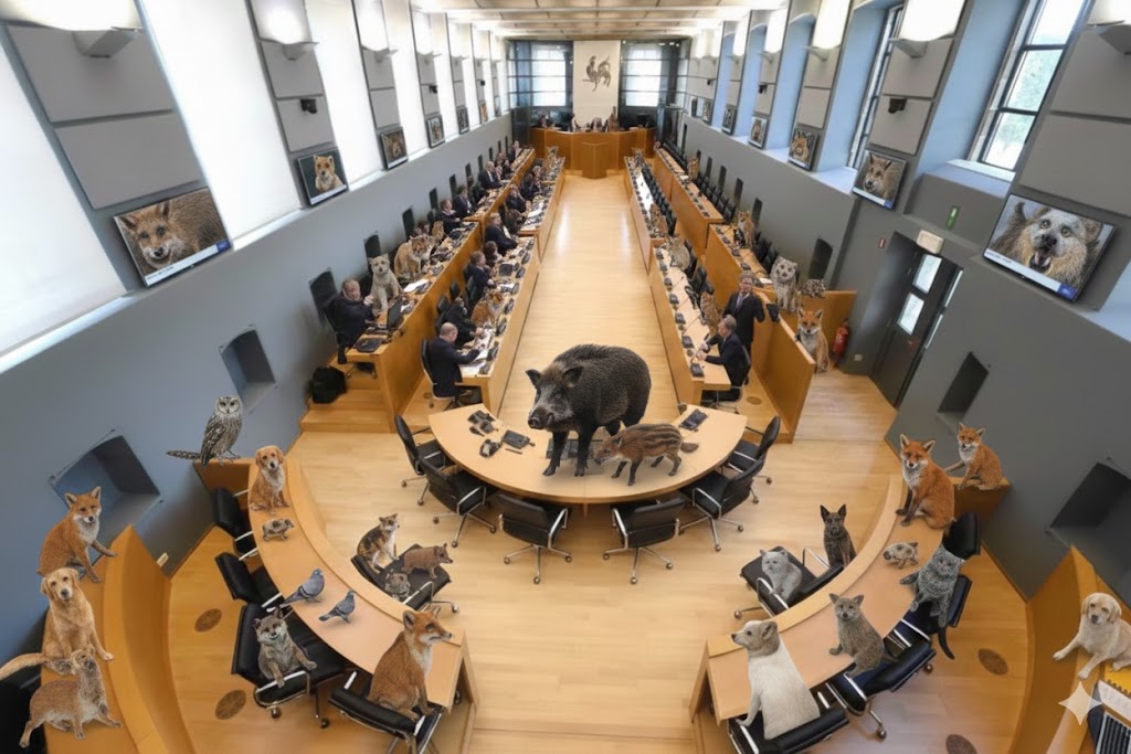 Animaux dans l'hémicycle du Parlement Wallon