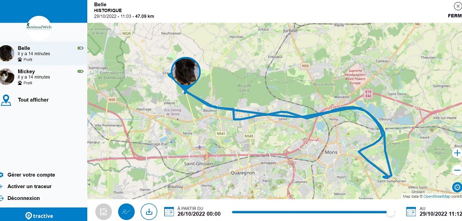 Historique du GPS Tracker pour chats et chiens de la marque tractive