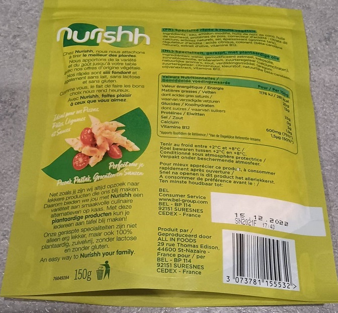 Fromage râpé végétal classique Nurishh