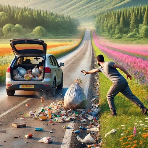 Dépôt de déchets le long d'une route Dépôt de déchets le long d'une route