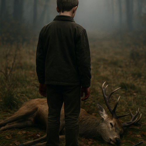 Un adolescent vu de dos se tient debout dans une forêt brumeuse, devan Un adolescent vu de dos se tient debout dans une forêt brumeuse, devan