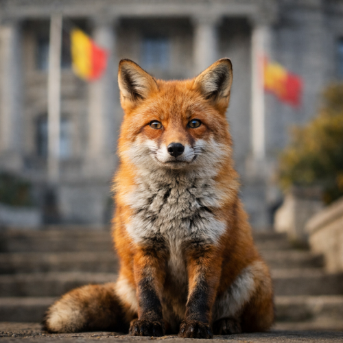 Renard sur une place en Wallonie symbolisant le bien-être animal face 