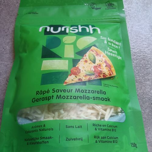 Fromage râpé végétal Mozzarella Nurishh AnimalWeb Belgique
