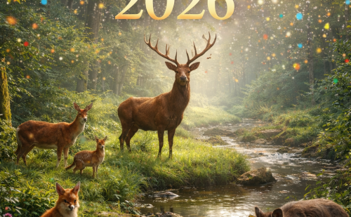 Forêt baignée de lumière où cerfs, renards, sangliers et lapins vivent