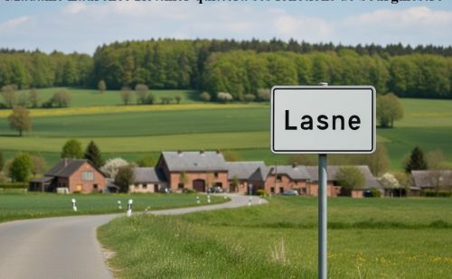Photo d'un village dans un cadre champêtre avec le panneau de signalis