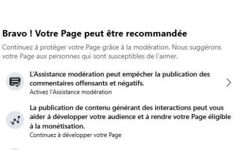Capture d'écran d'une notification Facebook confirmant que la Page peu Capture d'écran d'une notification Facebook confirmant que la Page peu