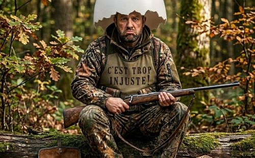 Chasseur qui a une coquille d'oeuf sur la tête