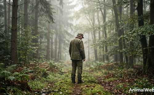 Homme au milieu d'une forêt ardennaise